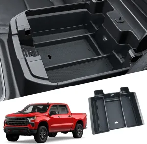 Silverado Sierra Center Console Organizer - Compatible with 2019-2022 Chevy Silverado/GMC Sierra 1500 and 2020-2023 Silverado/Sierra 2500HD 3500HD Armrest - (Full Console w/Bucket Seats ONLY) - Black