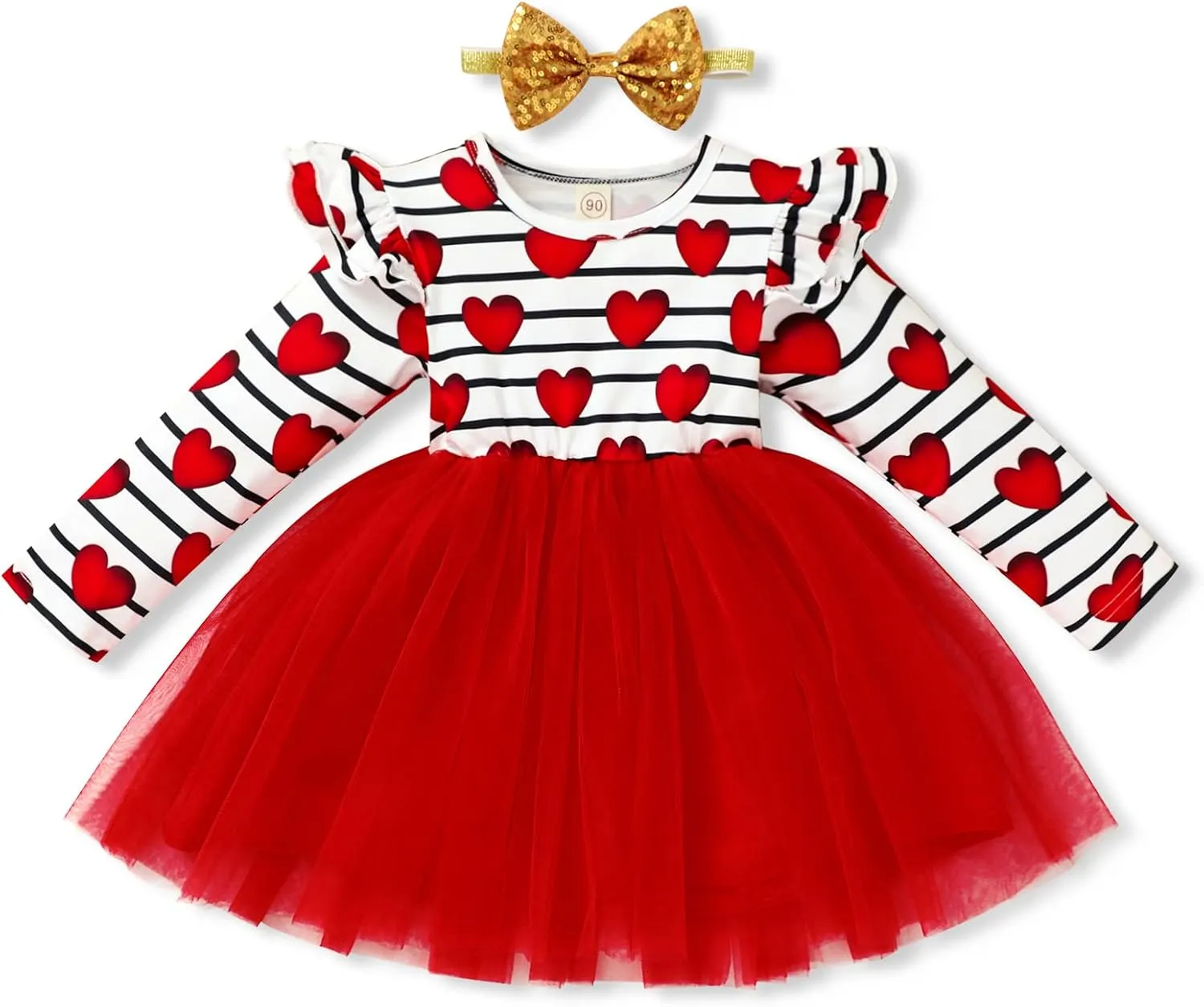 Sinhoon Baby Girls Outfits Long Sleeve Stripe Heart Print Tutu Skirts Ruffle Dress Toddler Girl Clothes