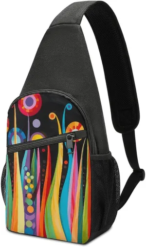 Sling Backpack Crossbody Sling Bag for Men Women Fanny Pack Colorful Wood Carving Chest Bag for Hiking Traveling