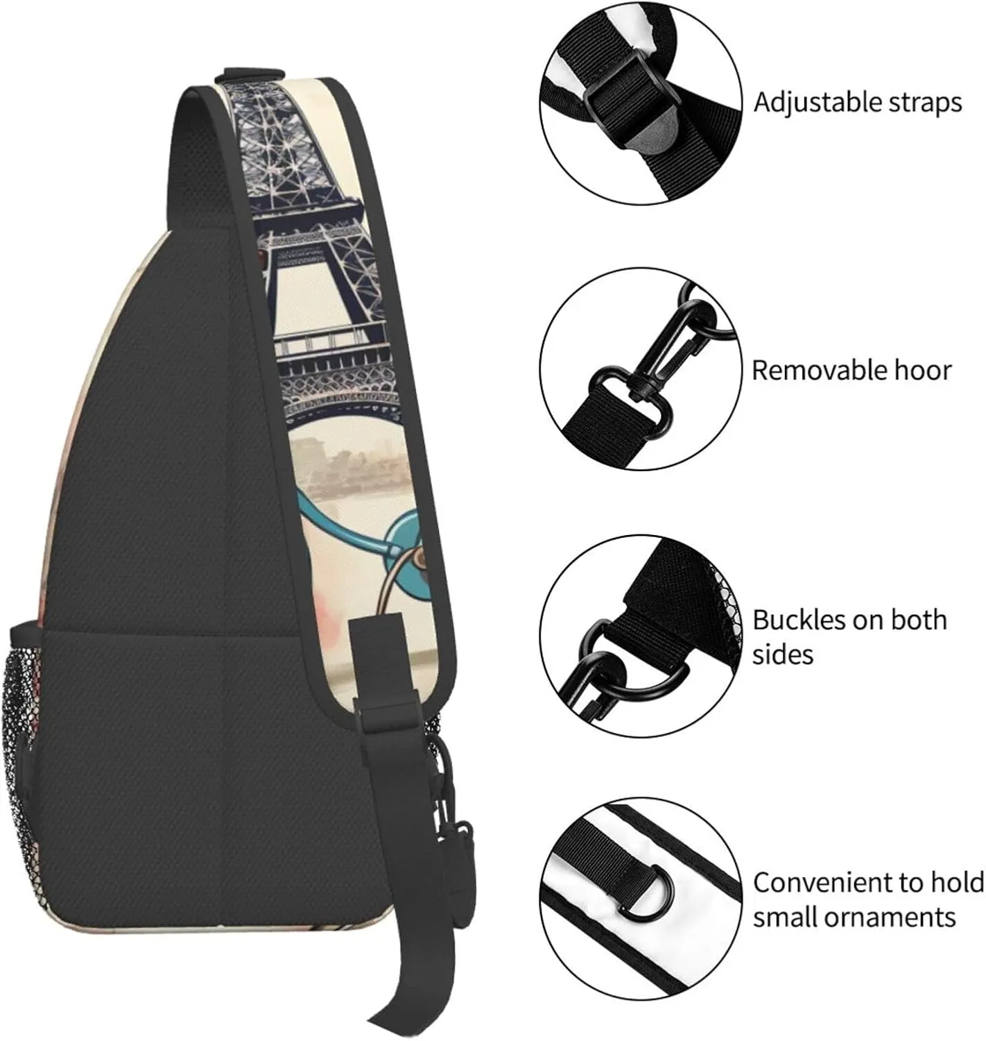Sling Bag for Men Women Crossbody Backpack Eiffel Tower Bike Crossbody Bag Chest Bag for Travel Sport