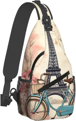 Sling Bag for Men Women Crossbody Backpack Eiffel Tower Bike Crossbody Bag Chest Bag for Travel Sport