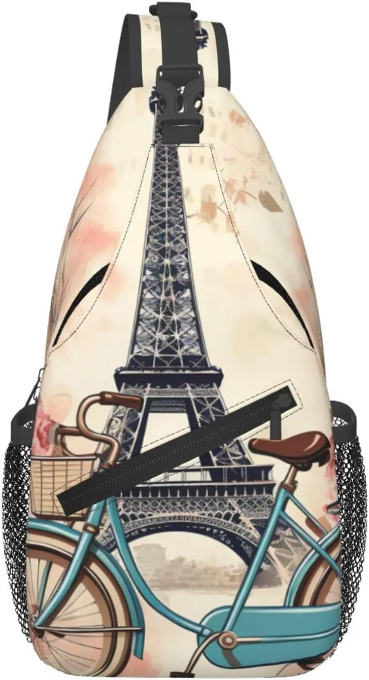 Sling Bag for Men Women Crossbody Backpack Eiffel Tower Bike Crossbody Bag Chest Bag for Travel Sport