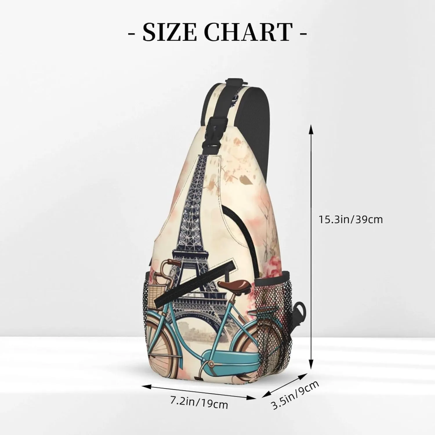Sling Bag for Men Women Crossbody Backpack Eiffel Tower Bike Crossbody Bag Chest Bag for Travel Sport