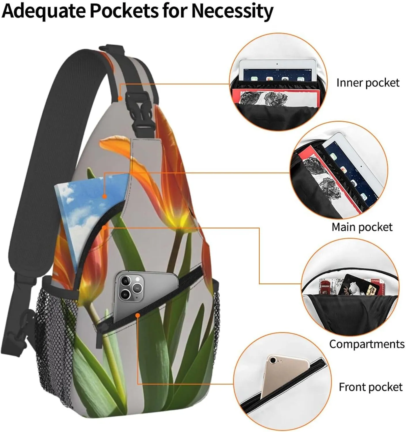 Sling Bag for Men Women Crossbody Backpack Orange tulip Crossbody Bag Chest Bag for Travel Sport