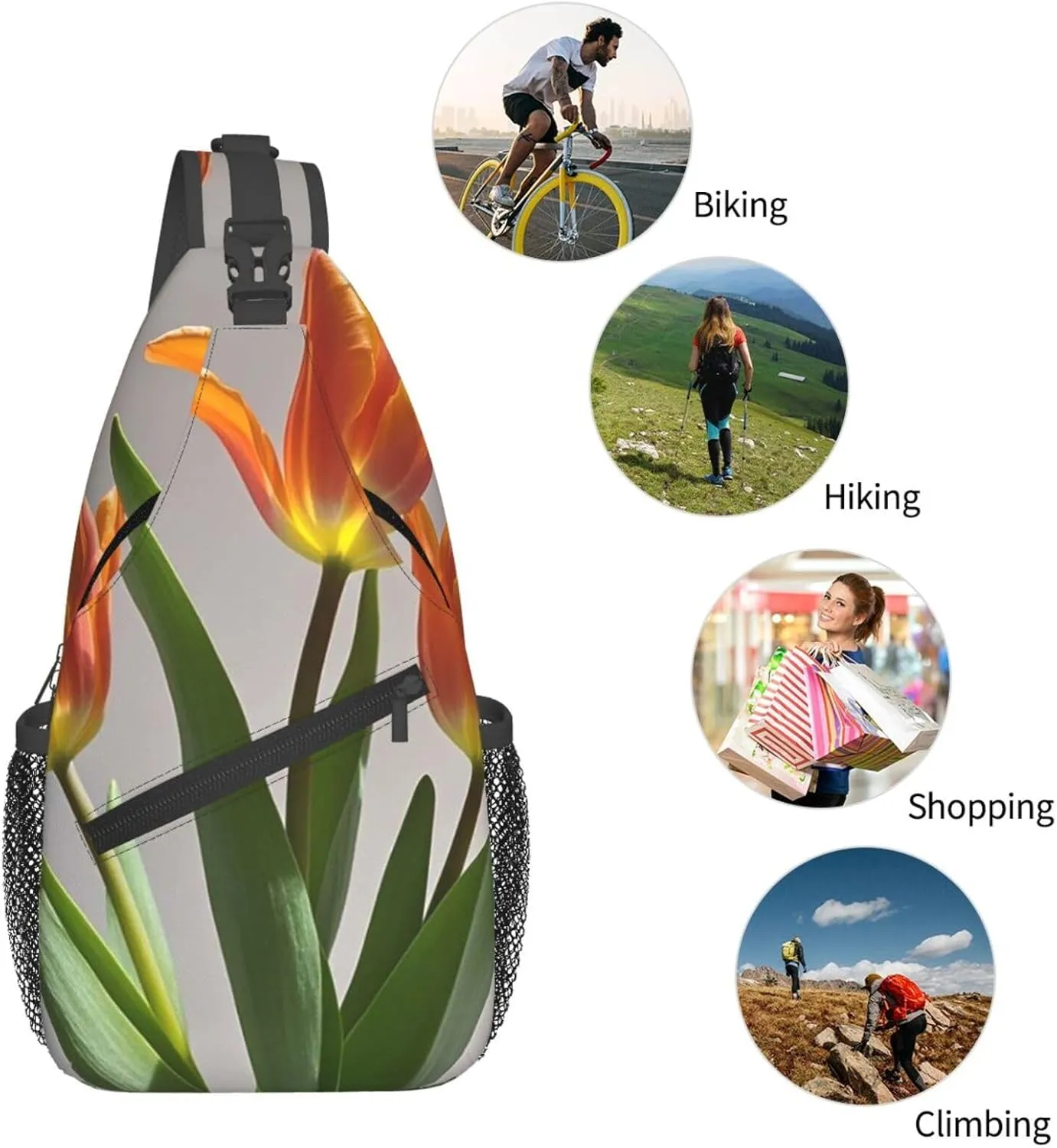 Sling Bag for Men Women Crossbody Backpack Orange tulip Crossbody Bag Chest Bag for Travel Sport