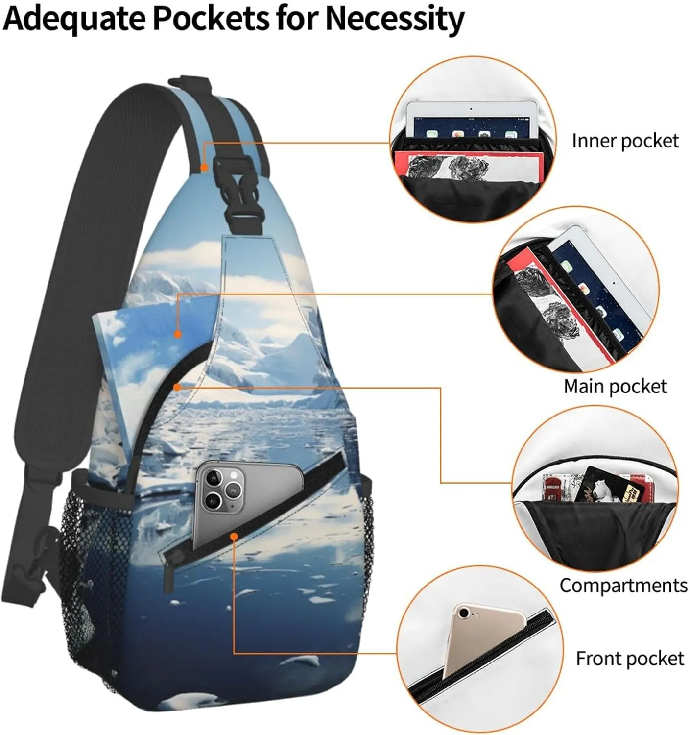 Sling Bag for Women Men Crossbody Bag Sling Backpack Antarctic Peninsula Cross Body Bag Adjustable Chest Bag