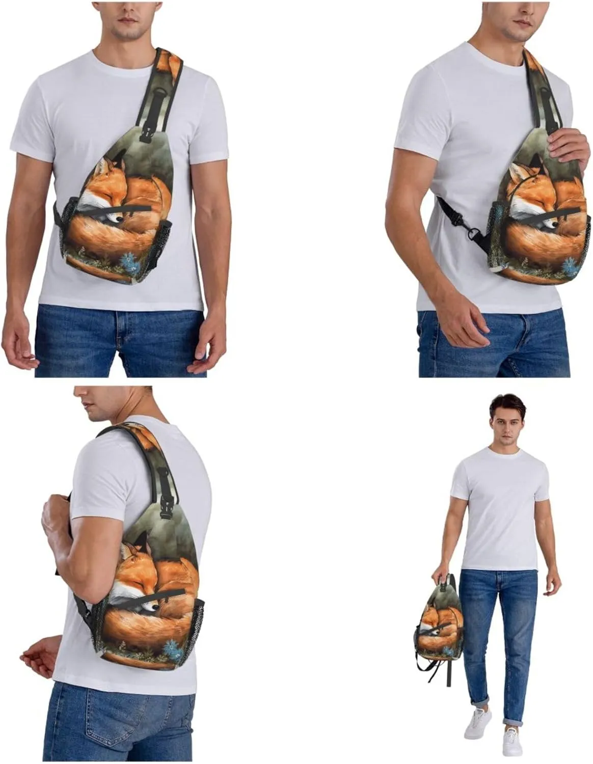 Sling Bag for Women Men Crossbody Bag Small Sling Backpack A Sleeping Fox Chest Bag Hiking Daypack