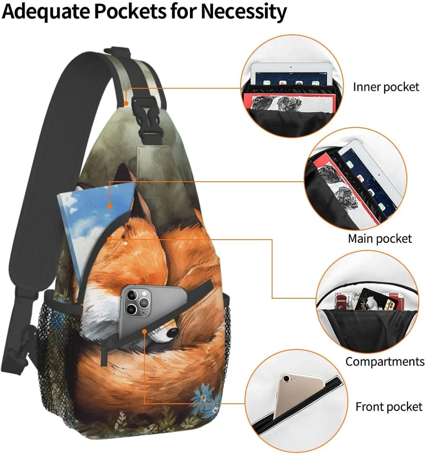 Sling Bag for Women Men Crossbody Bag Small Sling Backpack A Sleeping Fox Chest Bag Hiking Daypack