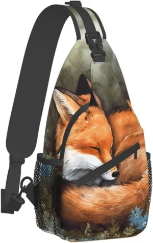 Sling Bag for Women Men Crossbody Bag Small Sling Backpack A Sleeping Fox Chest Bag Hiking Daypack