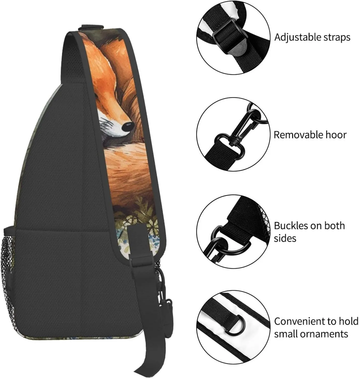 Sling Bag for Women Men Crossbody Bag Small Sling Backpack A Sleeping Fox Chest Bag Hiking Daypack