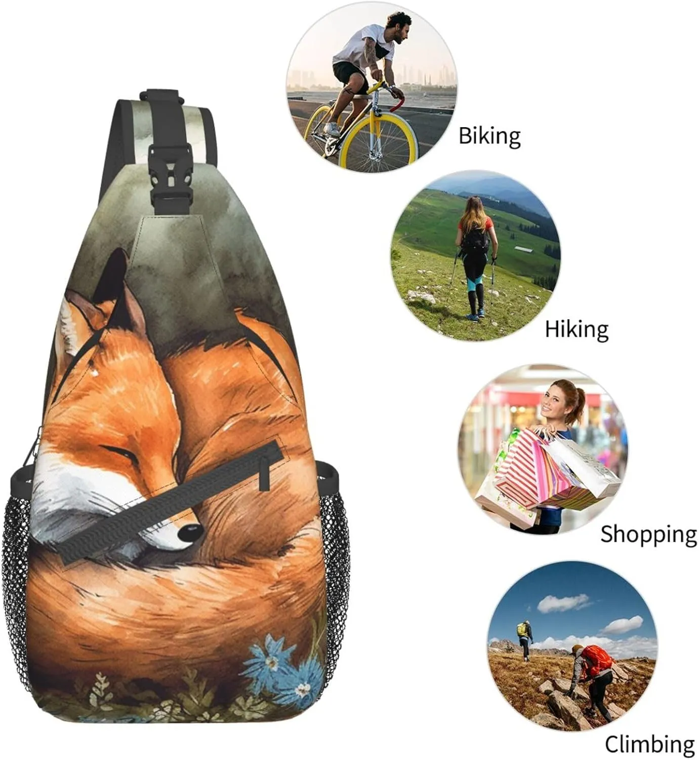 Sling Bag for Women Men Crossbody Bag Small Sling Backpack A Sleeping Fox Chest Bag Hiking Daypack