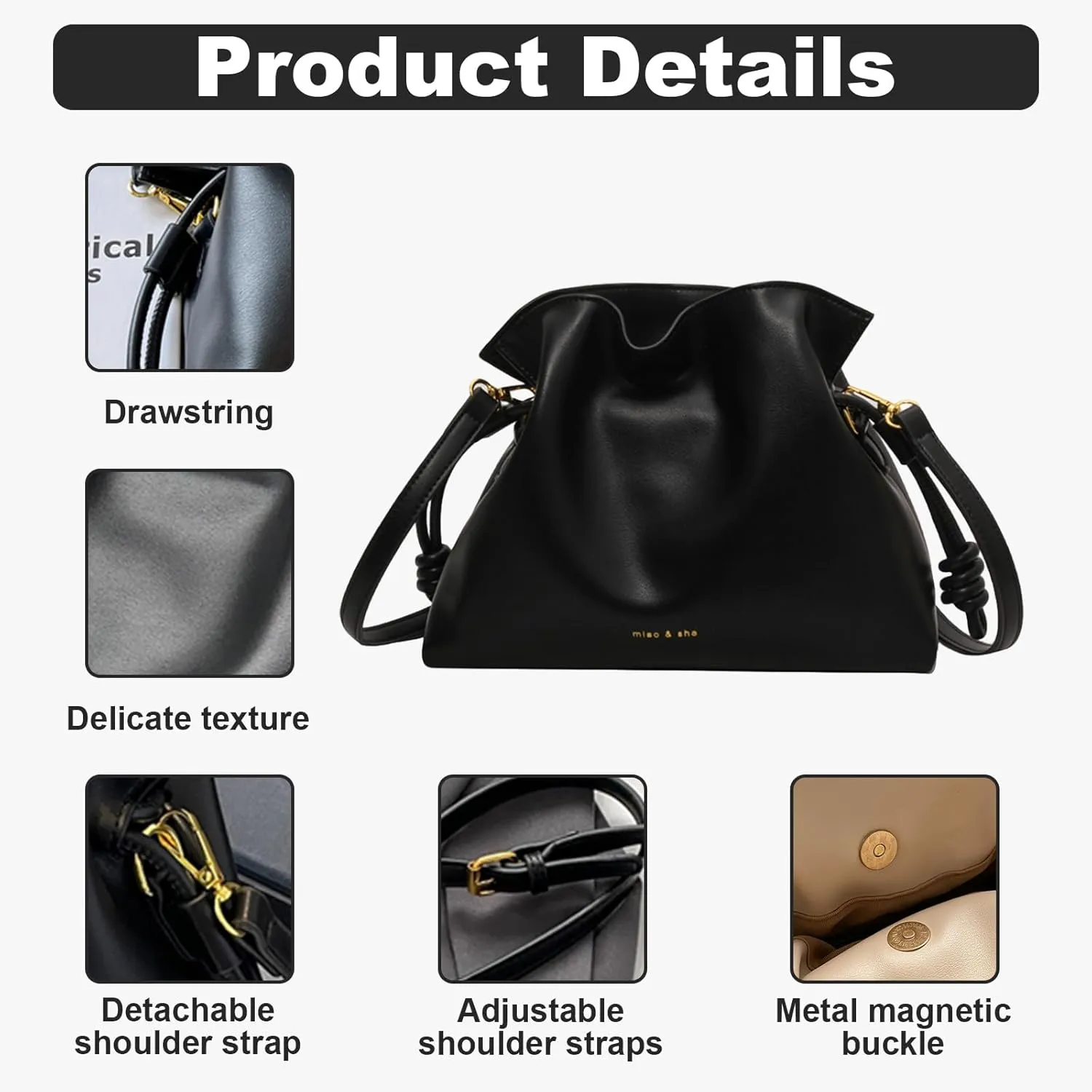 Small Bucket Bag for Women, Boston Crossbody Bag Soft Leather Shoulder Handbags Hobo Purse for Daily and Work