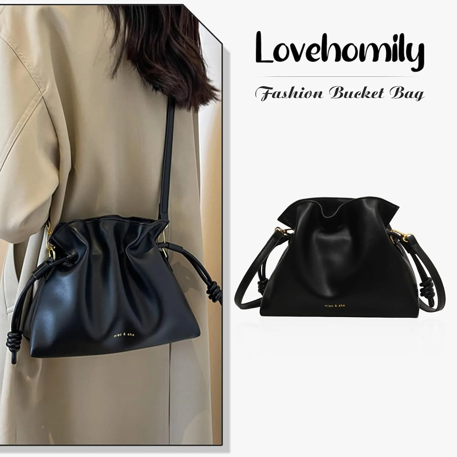 Small Bucket Bag for Women, Boston Crossbody Bag Soft Leather Shoulder Handbags Hobo Purse for Daily and Work