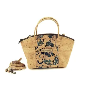 Small Cork Handbag and Cute Vegan Crossbody Purse in Blue Floral