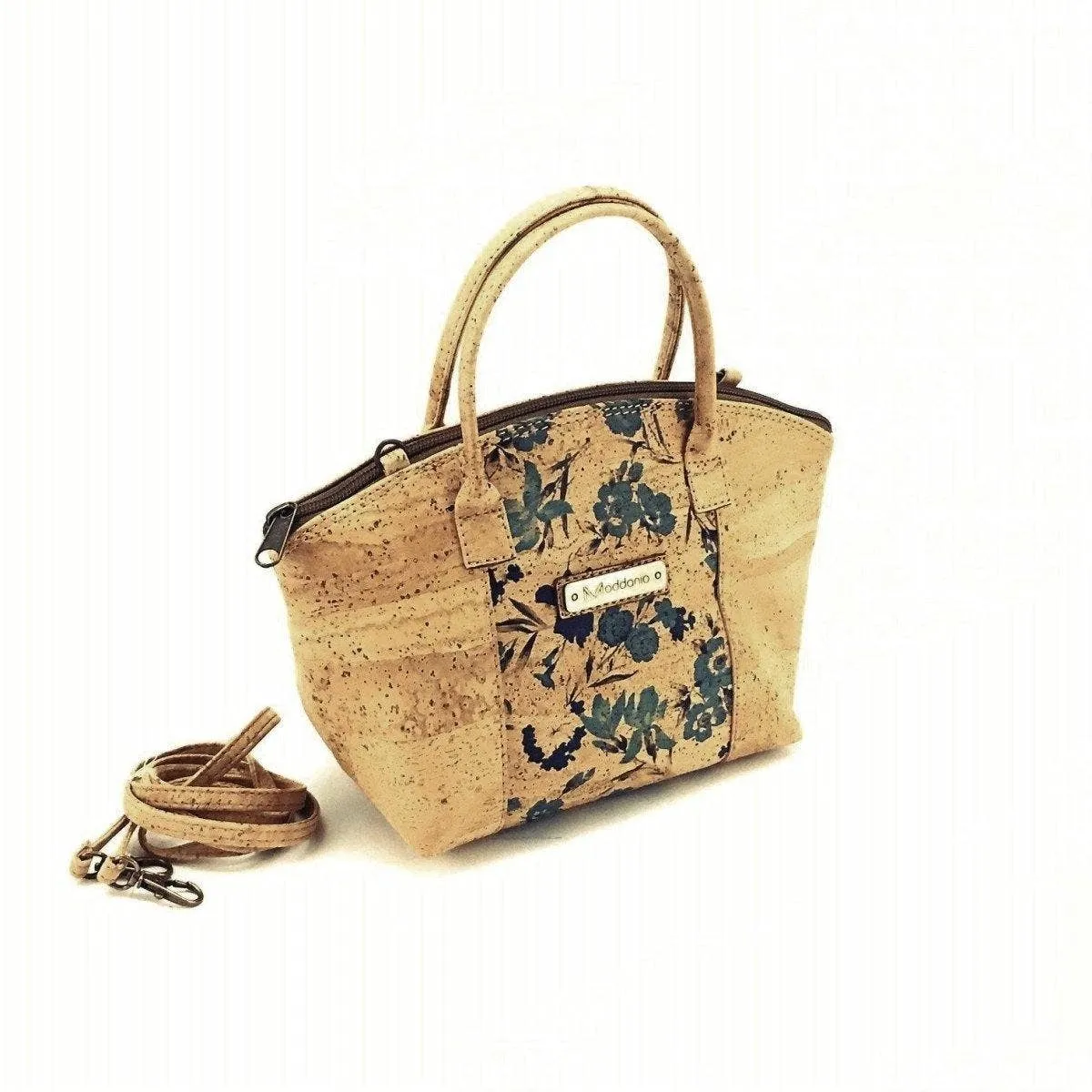 Small Cork Handbag and Cute Vegan Crossbody Purse in Blue Floral
