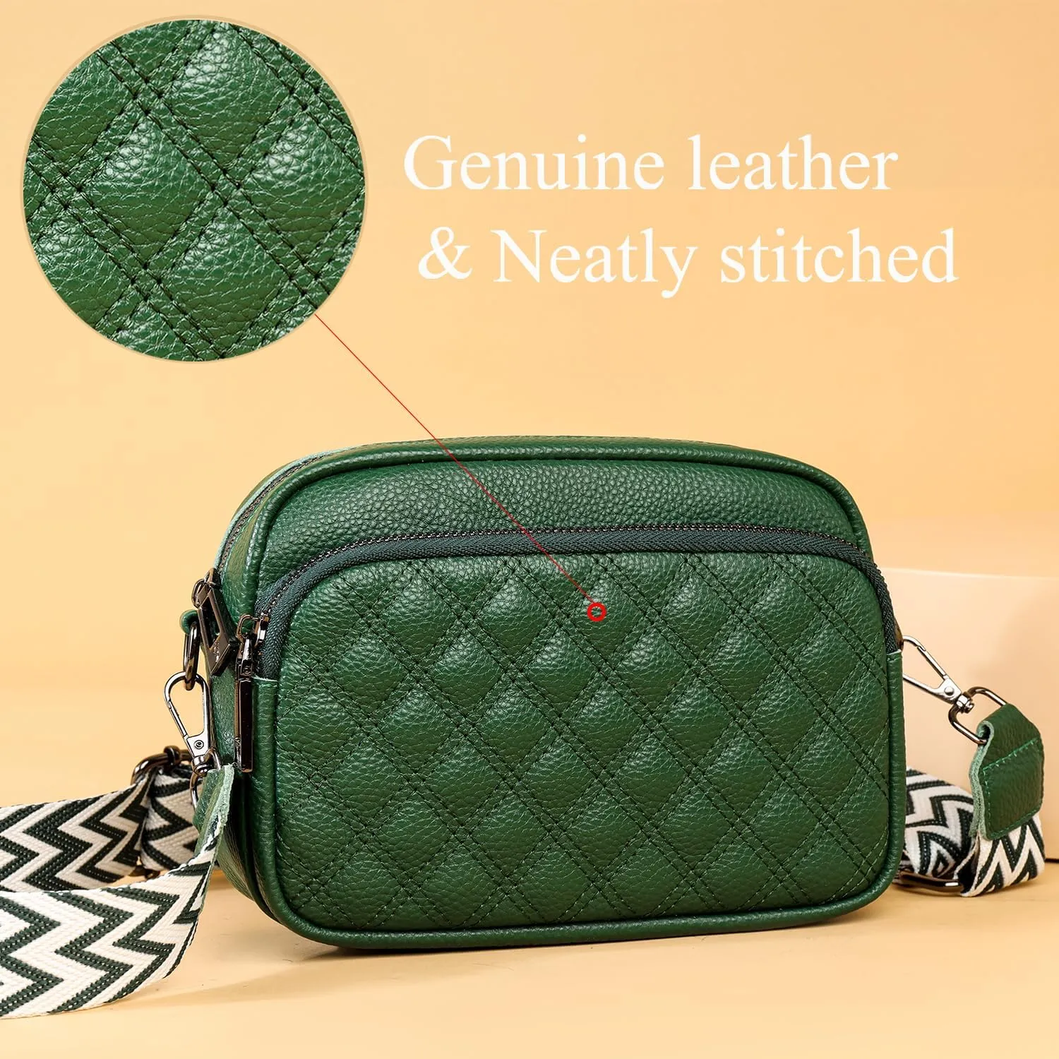 Small Crossbody Bag for Women Genuine leather Crossbody Purses with Wide Guitar Strap Shoulder Handbag Satchel