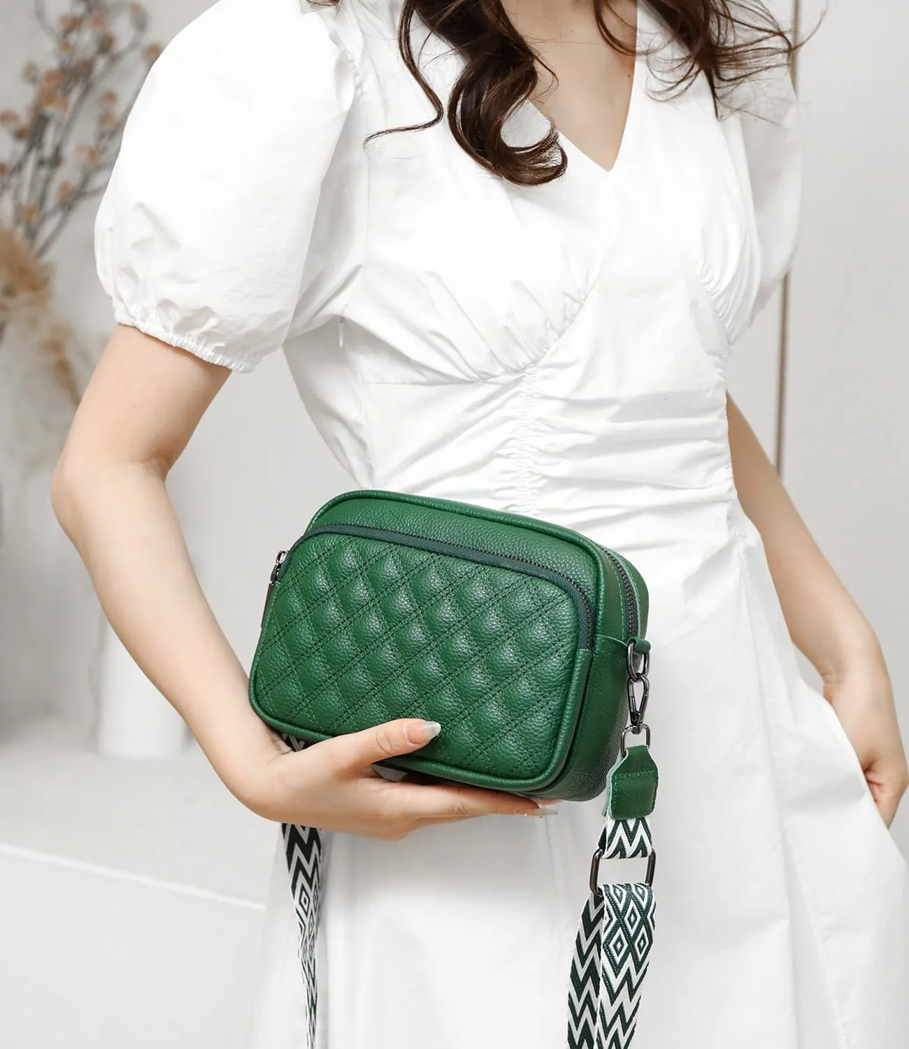 Small Crossbody Bag for Women Genuine leather Crossbody Purses with Wide Guitar Strap Shoulder Handbag Satchel