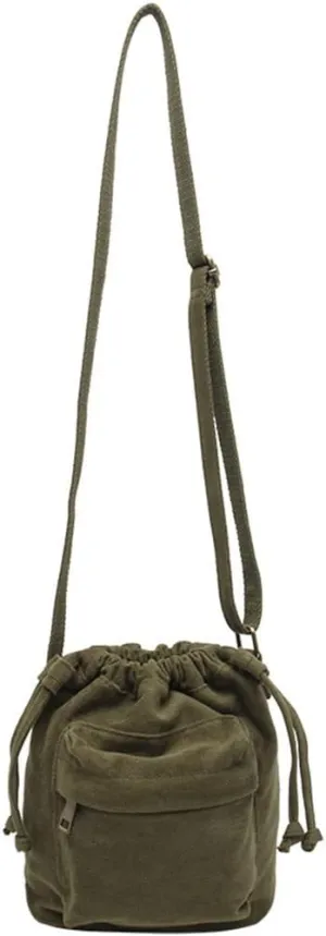 Small Crossbody Bag for Women Shoulder Bag Mini Drawstring Bucket Bag Canvas Tote Handbag Cellphone Bag Purse