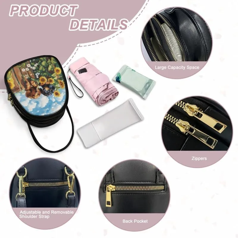 Small Crossbody Bags for Women Stained Glass Art Zip Cell Phone Purse, Vegan PU Leather Top Handle Handbags