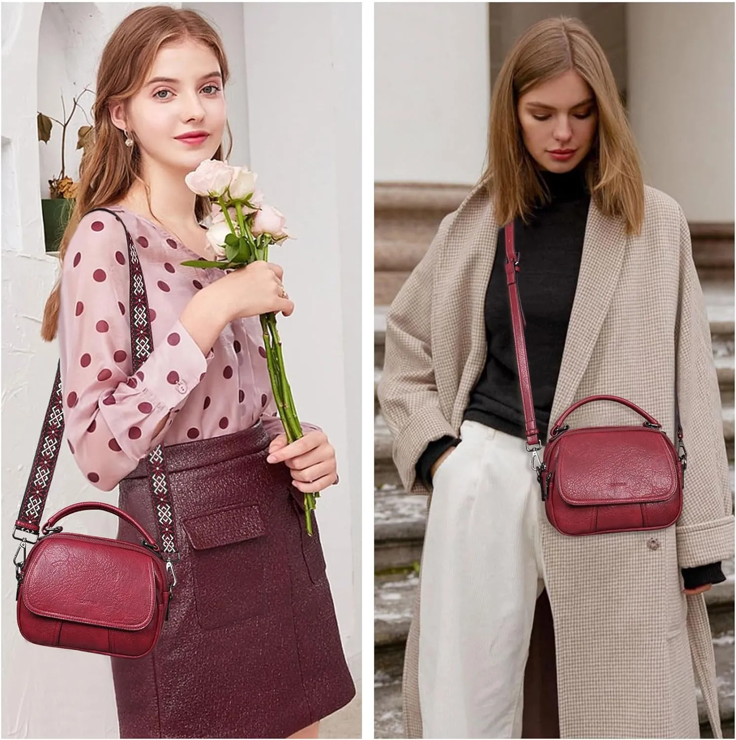Small Crossbody Bags Purse for Women,Vegan Leather Shoulder Handbags Women Top Handle Satchel Bag with 2pcs Strap