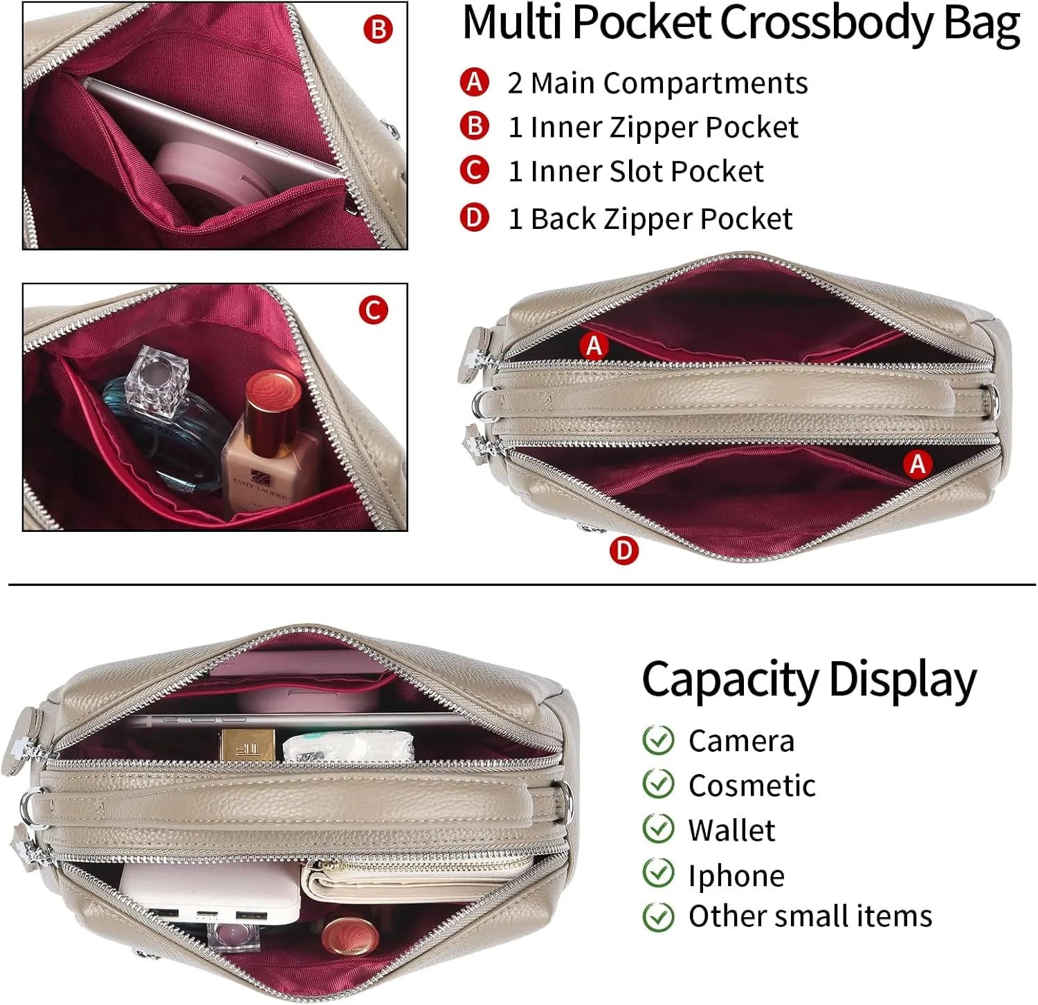 Small Crossbody Purse Leather Crossbody Bags for Women Fashion Handbag Cell Phone Crossover Shoulder Bag for Women