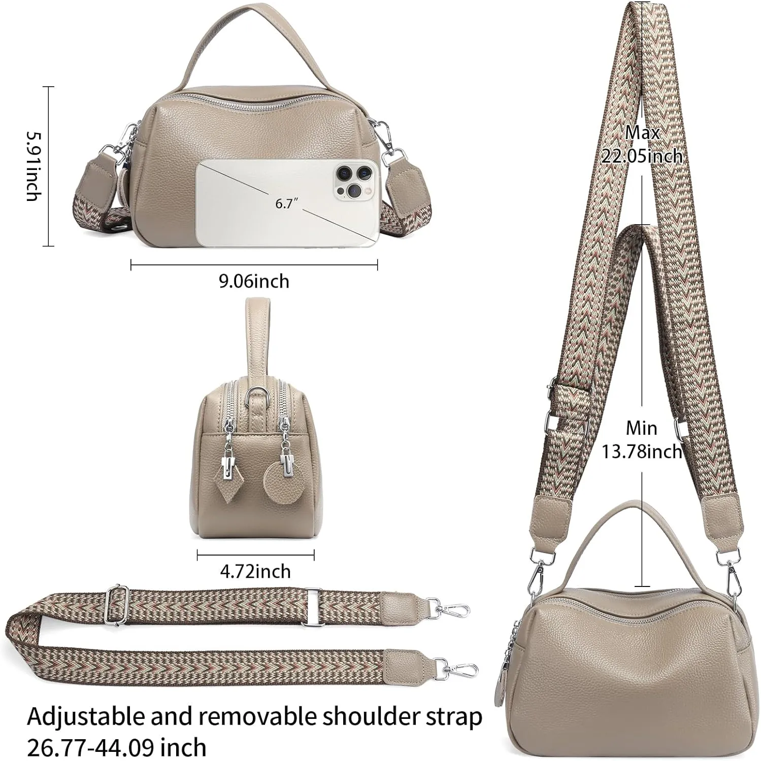 Small Crossbody Purse Leather Crossbody Bags for Women Fashion Handbag Cell Phone Crossover Shoulder Bag for Women