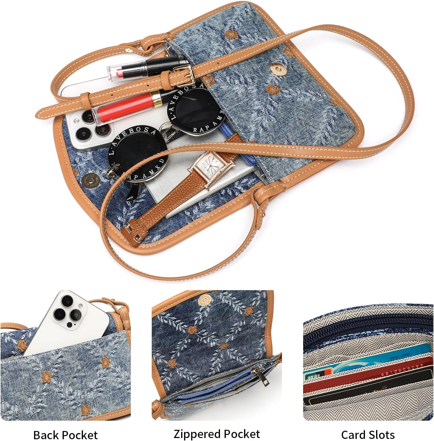 Small Jean Demi Purse Denim Crossbody Bags for Women Denim Handbag Cross Body Shoulder Bags Design for Woman