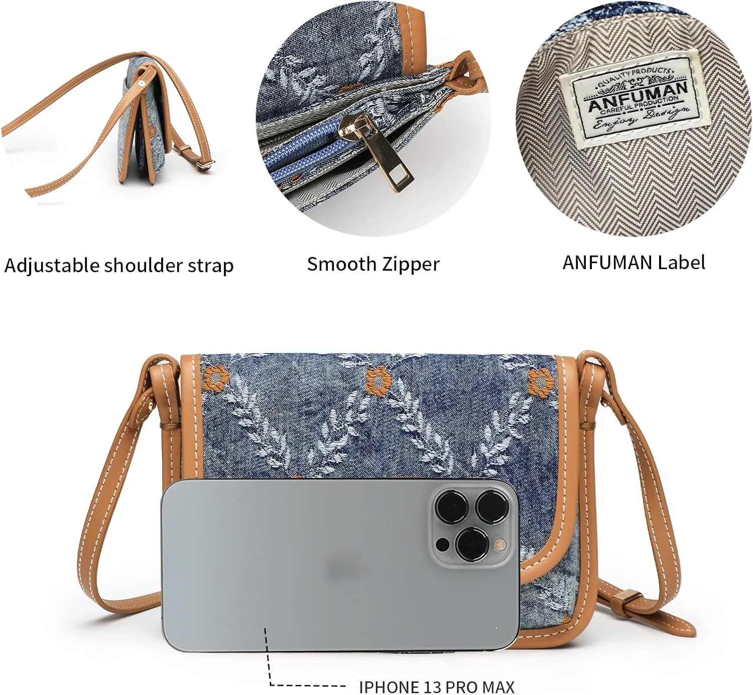 Small Jean Demi Purse Denim Crossbody Bags for Women Denim Handbag Cross Body Shoulder Bags Design for Woman