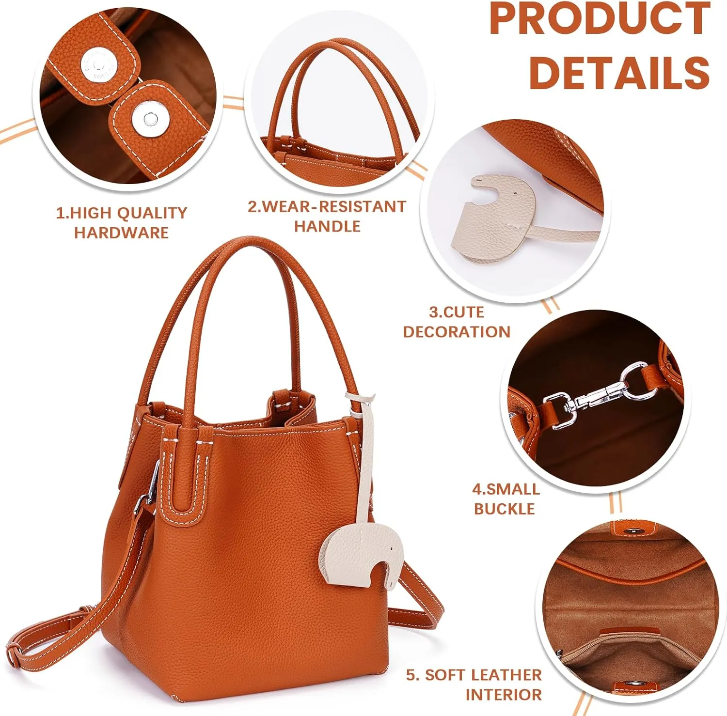 Small Leather Tote Bag for Women Mini Luxury Bucket Bags Vintage Crossbody Bags Trendy Handbags Satchel Shoulder Purse