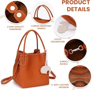 Small Leather Tote Bag for Women Mini Luxury Bucket Bags Vintage Crossbody Bags Trendy Handbags Satchel Shoulder Purse
