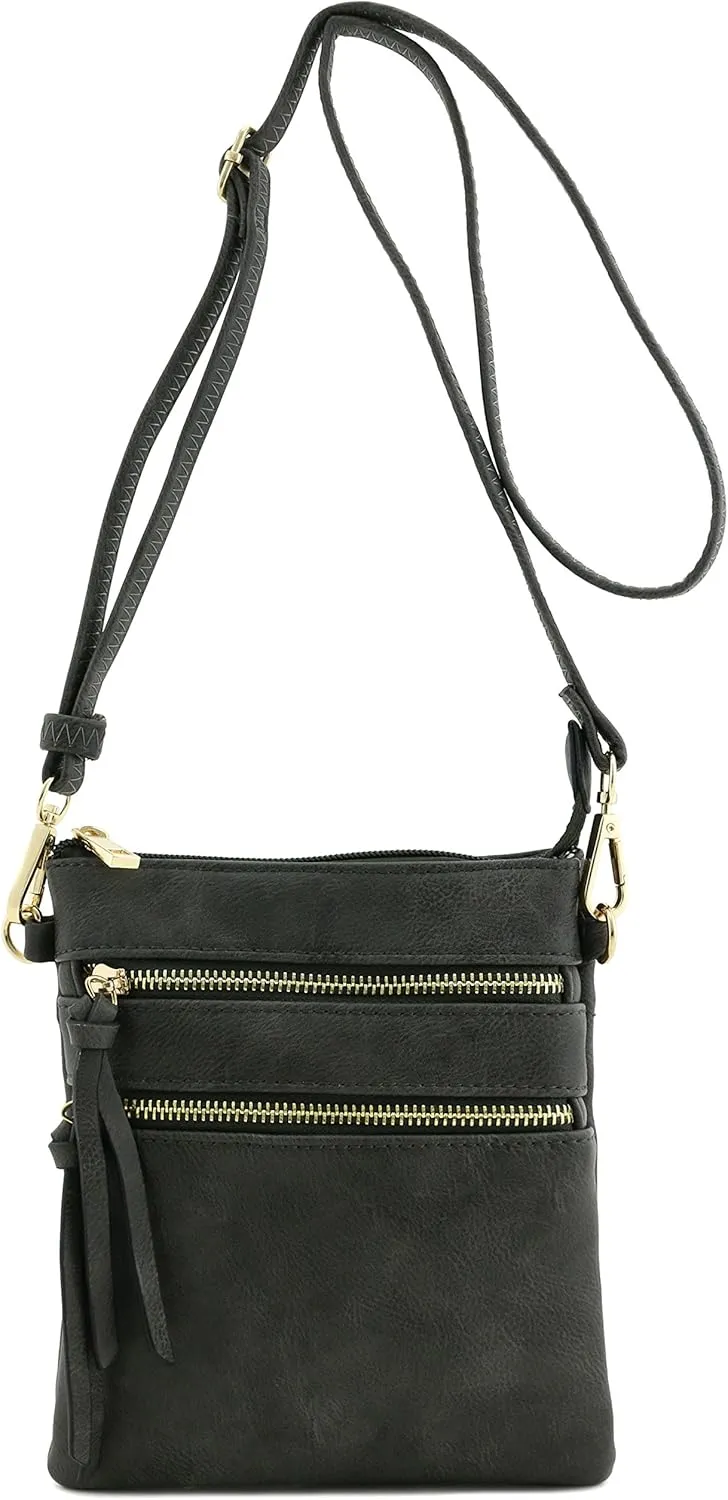Small Lightweight Shoulder Bag for Women, Mini Multi Zipper Pocket Crossbody Handbag with Adjustable strap