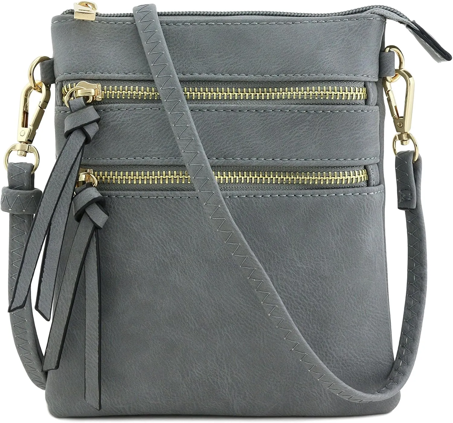 Small Lightweight Shoulder Bag for Women, Mini Multi Zipper Pocket Crossbody Handbag with Adjustable strap