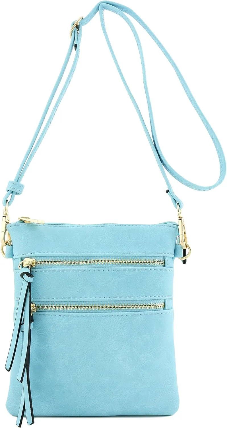 Small Lightweight Shoulder Bag for Women, Mini Multi Zipper Pocket Crossbody Handbag with Adjustable strap