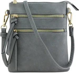 Small Lightweight Shoulder Bag for Women, Mini Multi Zipper Pocket Crossbody Handbag with Adjustable strap