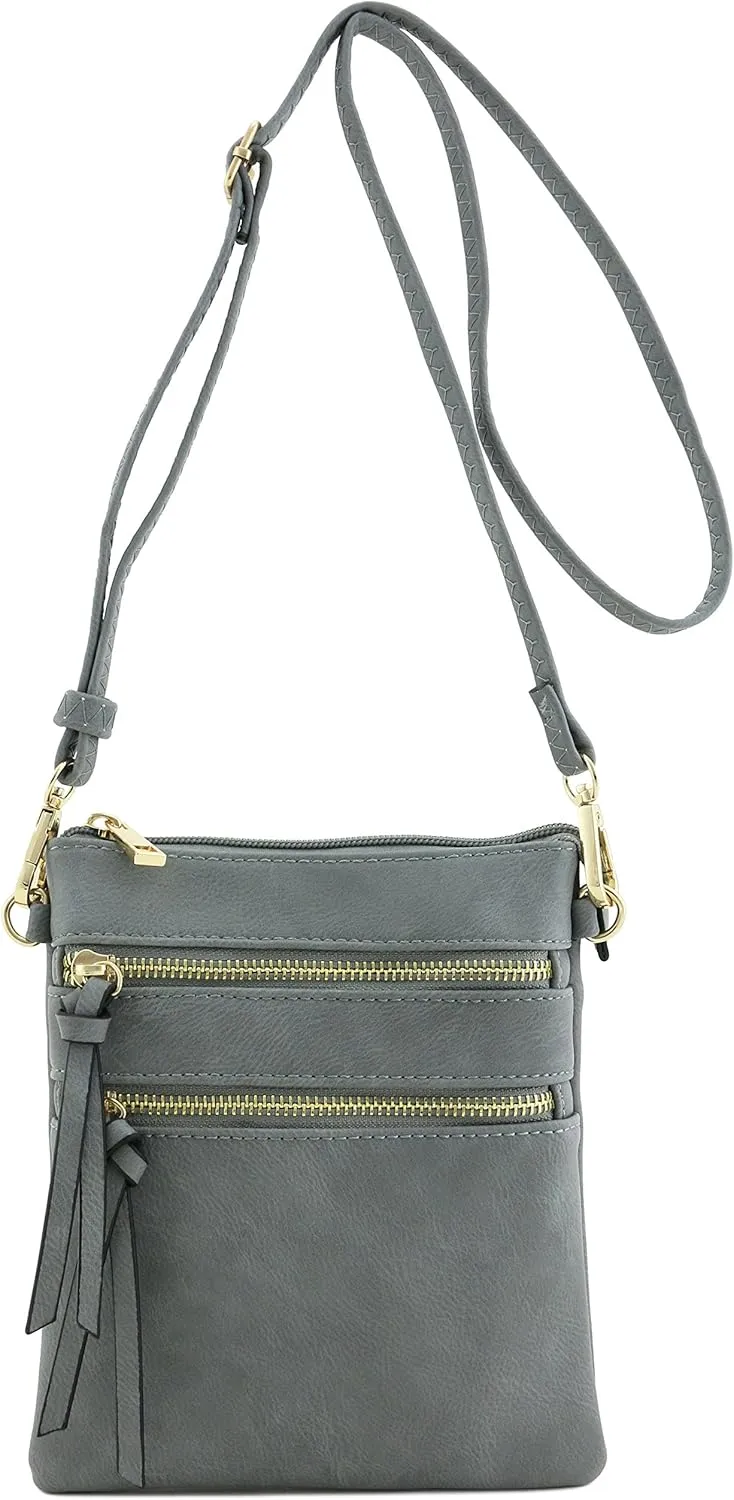 Small Lightweight Shoulder Bag for Women, Mini Multi Zipper Pocket Crossbody Handbag with Adjustable strap