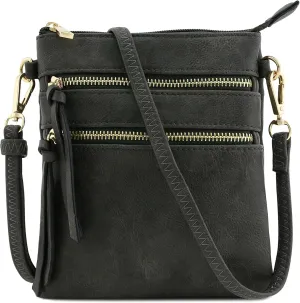 Small Lightweight Shoulder Bag for Women, Mini Multi Zipper Pocket Crossbody Handbag with Adjustable strap