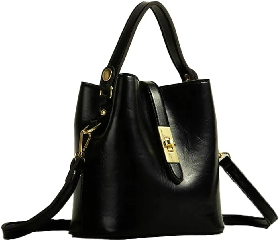 Small PU Leather Shoulder Crossbody Bag for Women Trendy Bucket Tote Purse Ladies Elegant Satchel Designer Handbag
