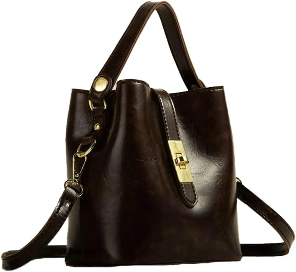Small PU Leather Shoulder Crossbody Bag for Women Trendy Bucket Tote Purse Ladies Elegant Satchel Designer Handbag