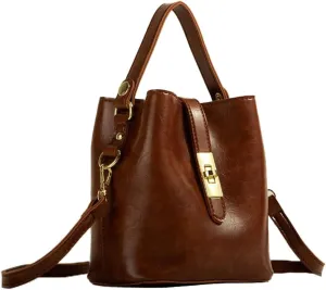 Small PU Leather Shoulder Crossbody Bag for Women Trendy Bucket Tote Purse Ladies Elegant Satchel Designer Handbag