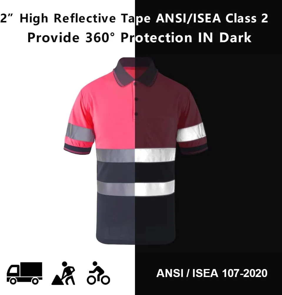 SMASYS Safety Polo Shirt- Reflective Construction Hi-viz Work Wear t Shirts with Pockets for Women and Men