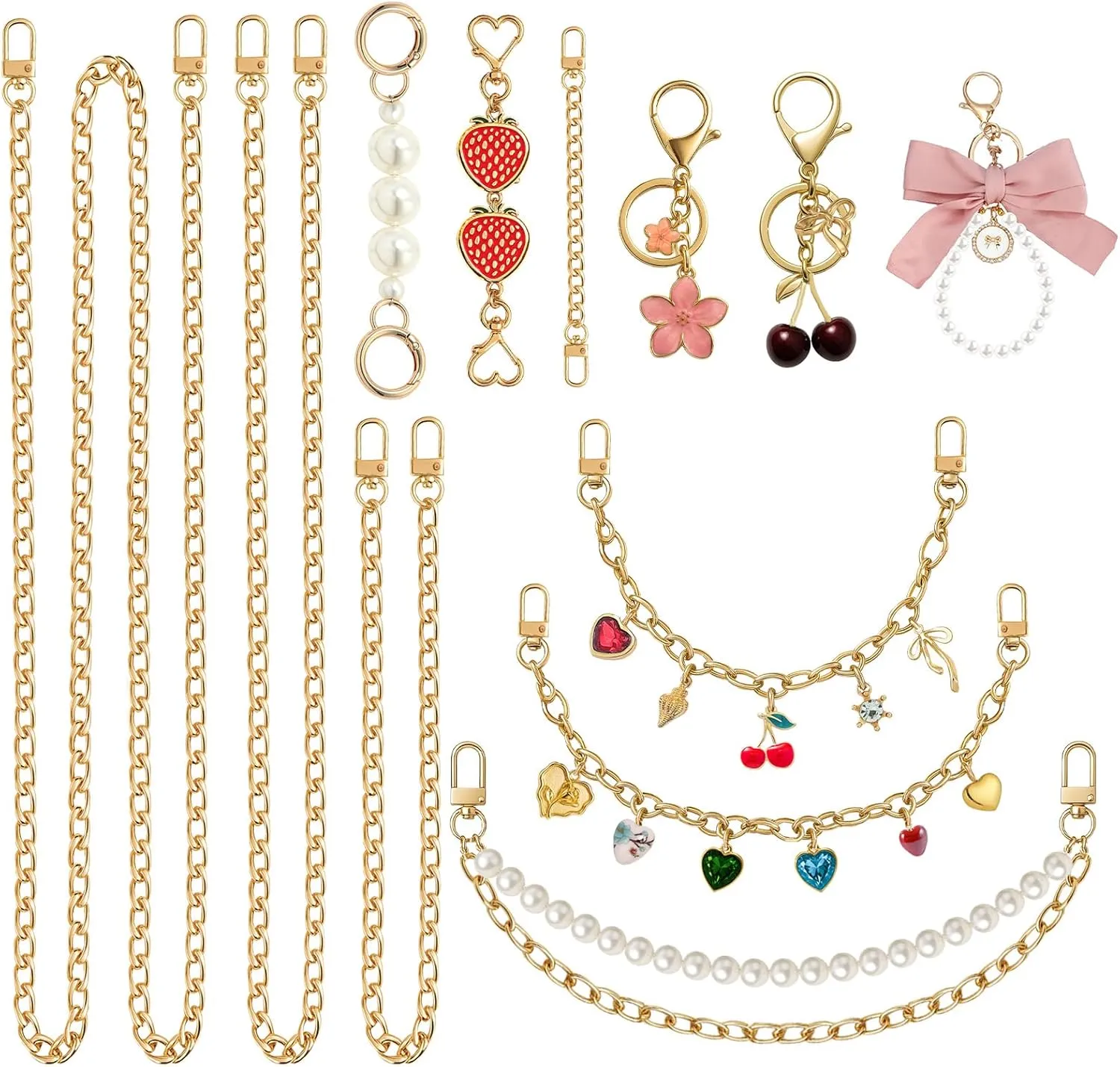 SMUOBT 12Pcs Purse Strap Extender Chain, Gold Metal Purse Charms Bag Charms for Handbags DIY Accessories Keychain for Women