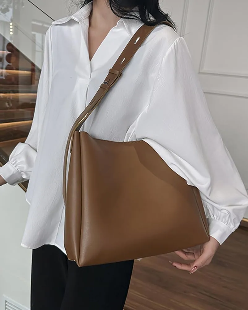 Soft Vegan Leather Bucket Tote Bag for Women Large Shoulder Crossbody Purse Casual Working Handbag Satchel 2pcs