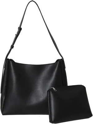 Soft Vegan Leather Bucket Tote Bag for Women Large Shoulder Crossbody Purse Casual Working Handbag Satchel 2pcs