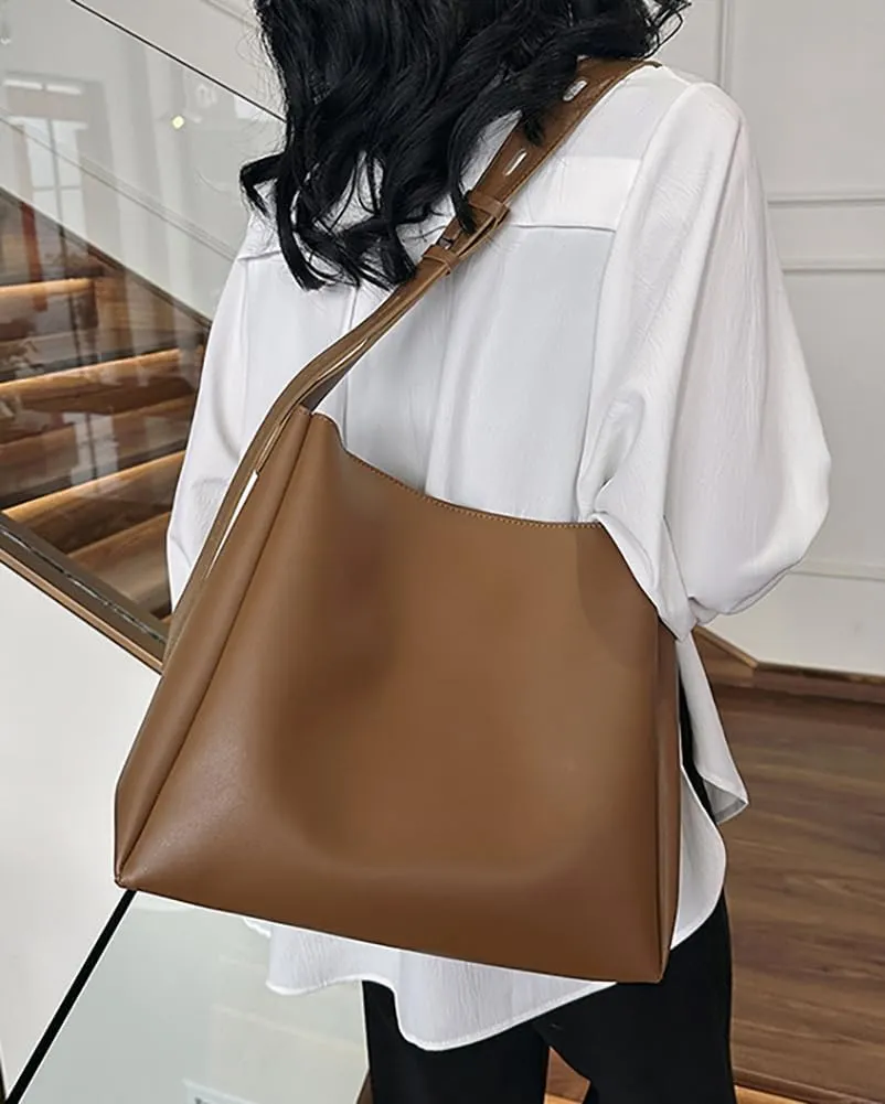 Soft Vegan Leather Bucket Tote Bag for Women Large Shoulder Crossbody Purse Casual Working Handbag Satchel 2pcs