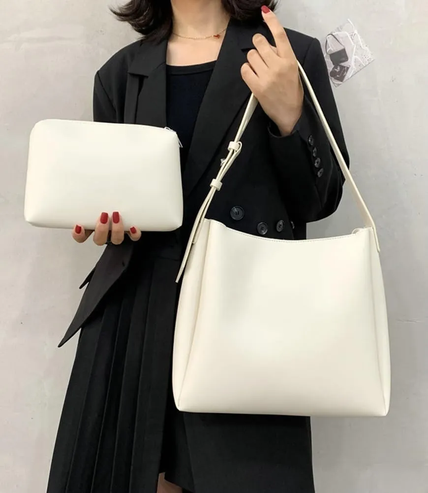 Soft Vegan Leather Bucket Tote Bag for Women Large Shoulder Crossbody Purse Casual Working Handbag Satchel 2pcs