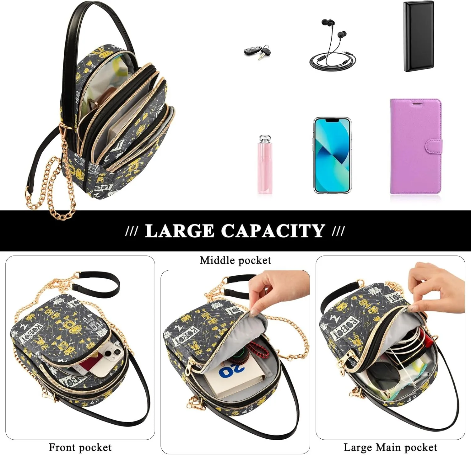 Space Planets Small Purses for Women Crossbody Bag Stylish Crossbody Bags for Women, Triple Compartment Women Crossbody Bags