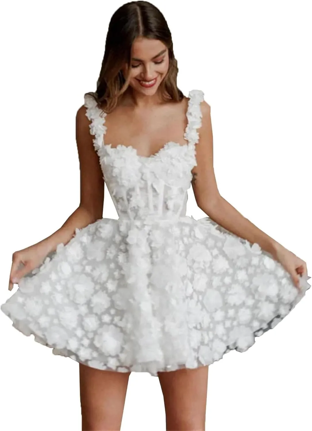 Spaghetti Straps Short Wedding Dresses Sweetheart Neckline Flower Lace Embroidery Mini Homecoming Dress Cocktail Gown
