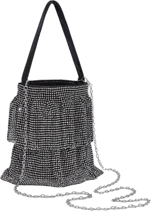 Sparkling Rhinestone Chain Handbag Women Elegant Evening Clutch Bag Bling Crystal Crossbody Purse for Wedding Party