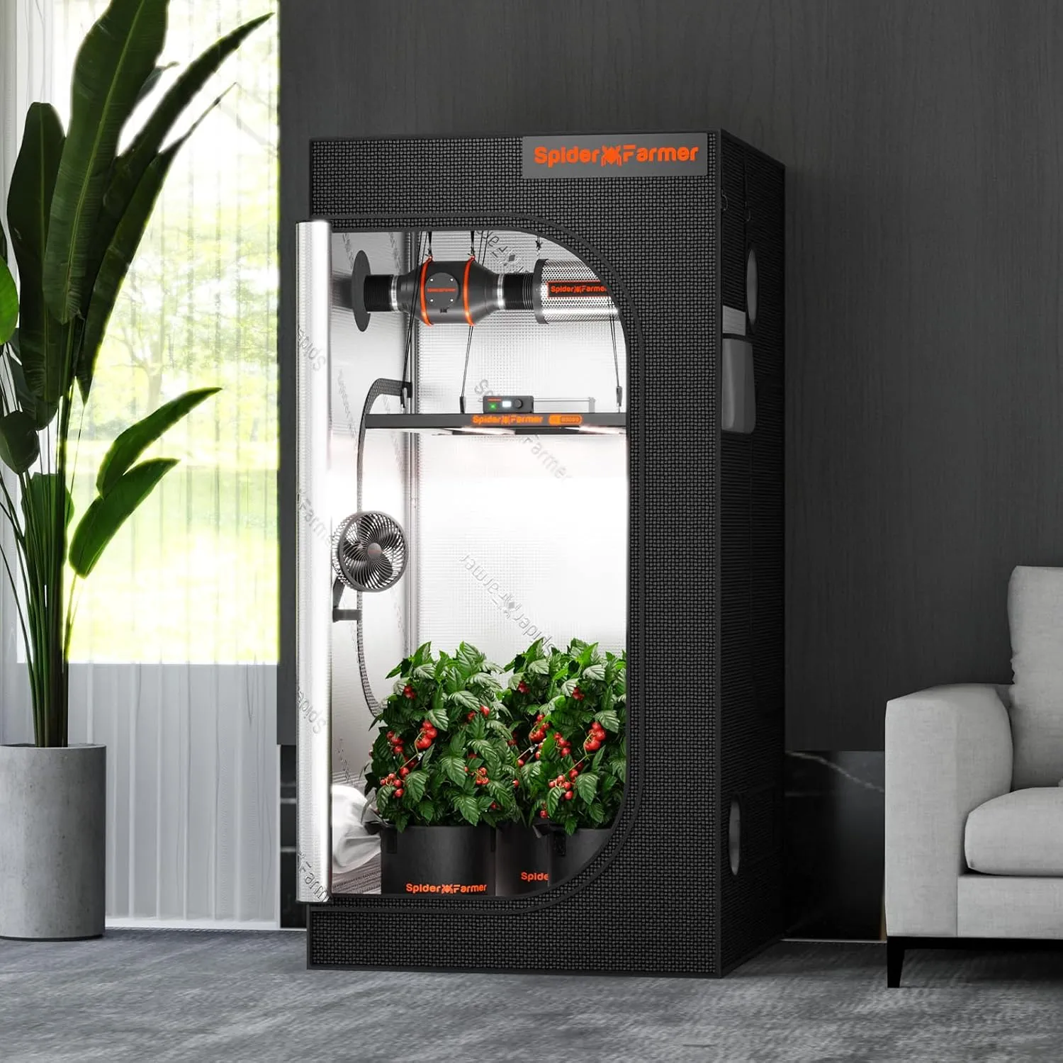 Spider Farmer 3x3 Grow Tent Pro-Grade, 36"x36"x70", with Observation Window and Floor Tray, 1680D Thicken Mylar Canvas 3x3x6 for Indoor Growing for SF2000Pro, SE3000, G3000