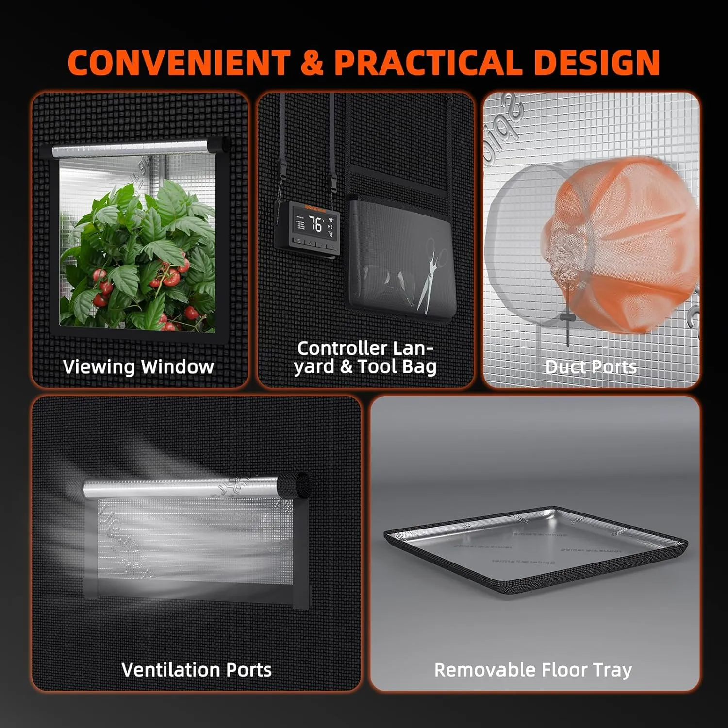 Spider Farmer 3x3 Grow Tent Pro-Grade, 36"x36"x70", with Observation Window and Floor Tray, 1680D Thicken Mylar Canvas 3x3x6 for Indoor Growing for SF2000Pro, SE3000, G3000